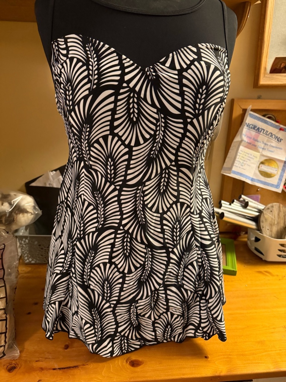 Shore Shapes Black & White Printed Swimdress